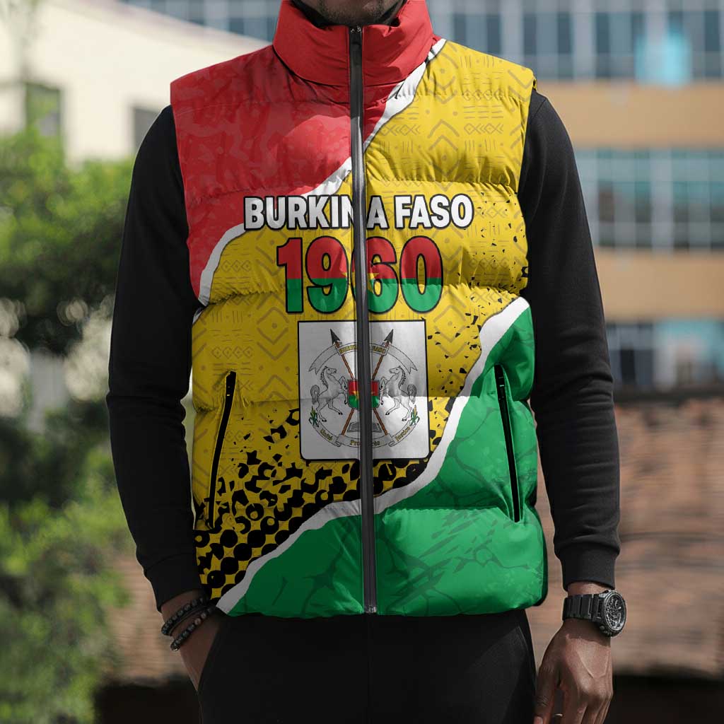 Personalized Burkina Faso Independence Day Sleeveless Puffer Jacket Coat Of Arms - Grunge Style