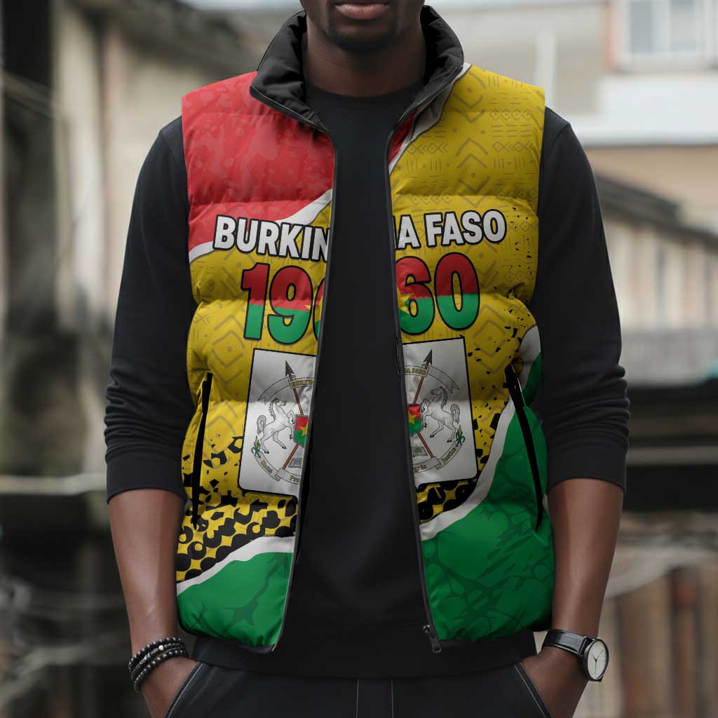 Personalized Burkina Faso Independence Day Sleeveless Puffer Jacket Coat Of Arms - Grunge Style