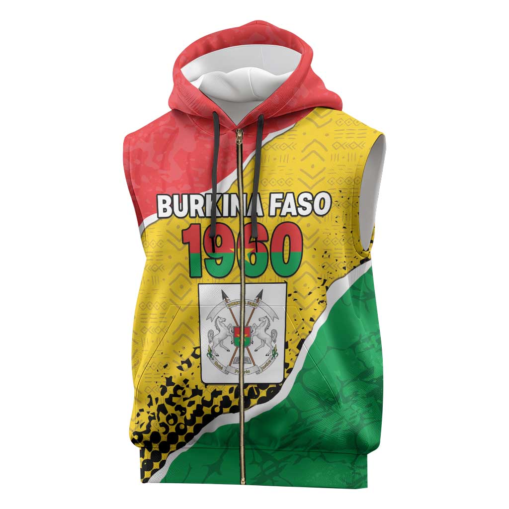 Personalized Happy Burkina Faso Sleeveless Zip Hoodie Independence Day - Bogolan Pattern - African Pride