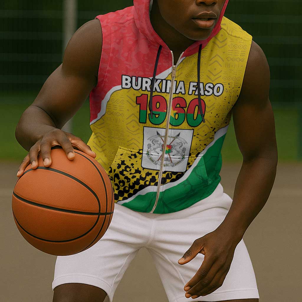 Personalized Happy Burkina Faso Sleeveless Zip Hoodie Independence Day - Bogolan Pattern - African Pride
