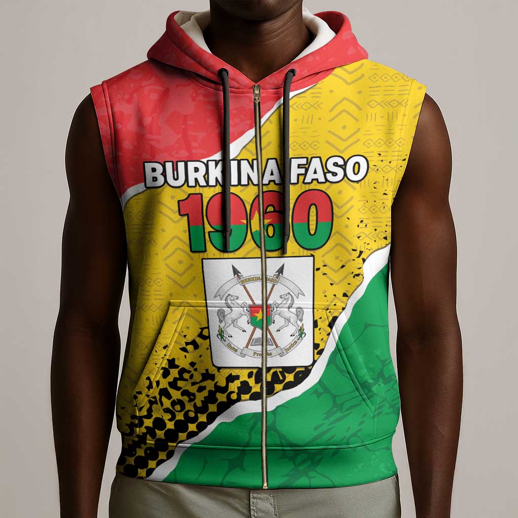 Personalized Happy Burkina Faso Sleeveless Zip Hoodie Independence Day - Bogolan Pattern - African Pride