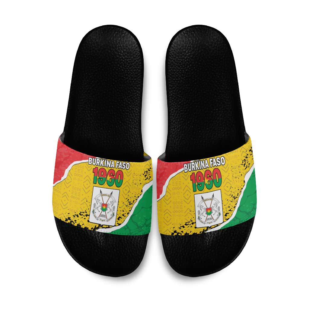 Burkina Faso Independence Day Slide Sandals Coat Of Arms - Grunge Style