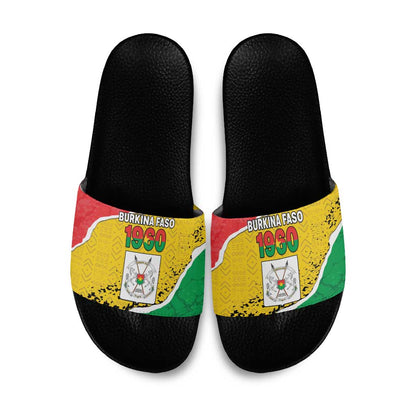 Burkina Faso Independence Day Slide Sandals Coat Of Arms - Grunge Style