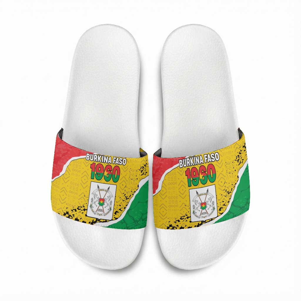 Burkina Faso Independence Day Slide Sandals Coat Of Arms - Grunge Style