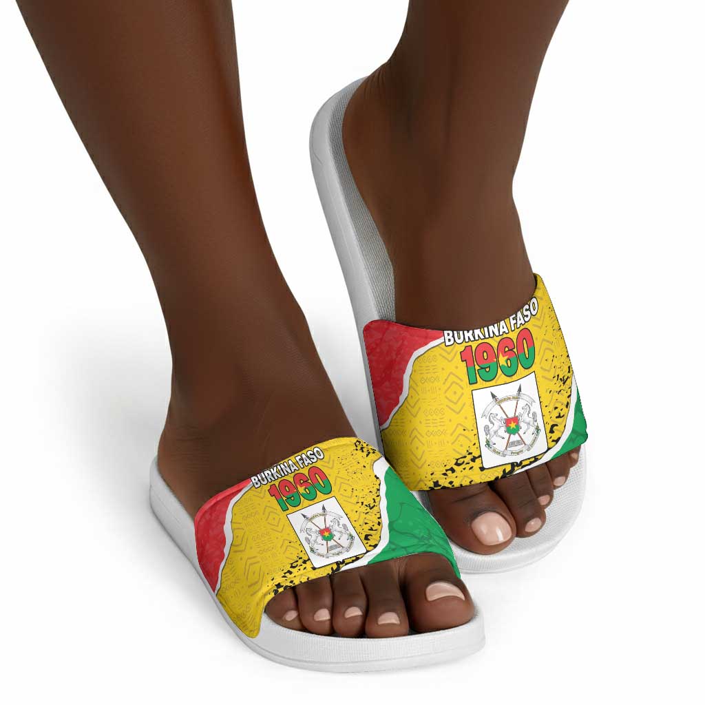 Burkina Faso Independence Day Slide Sandals Coat Of Arms - Grunge Style