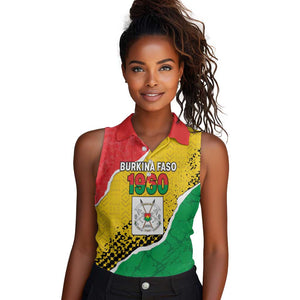Personalized Happy Burkina Faso Women Sleeveless Polo Shirt Independence Day - Bogolan Pattern - African Pride