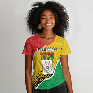 Personalized Happy Burkina Faso Women V-Neck T-Shirt Independence Day - Bogolan Pattern - African Pride