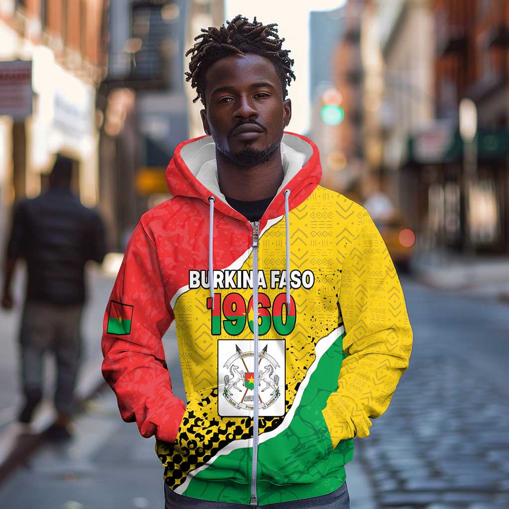 Personalized Happy Burkina Faso Zip Hoodie Independence Day - Bogolan Pattern - African Pride