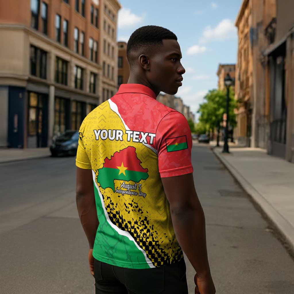Personalized Burkina Faso Independence Day Zipper Polo Shirt Coat Of Arms - Grunge Style