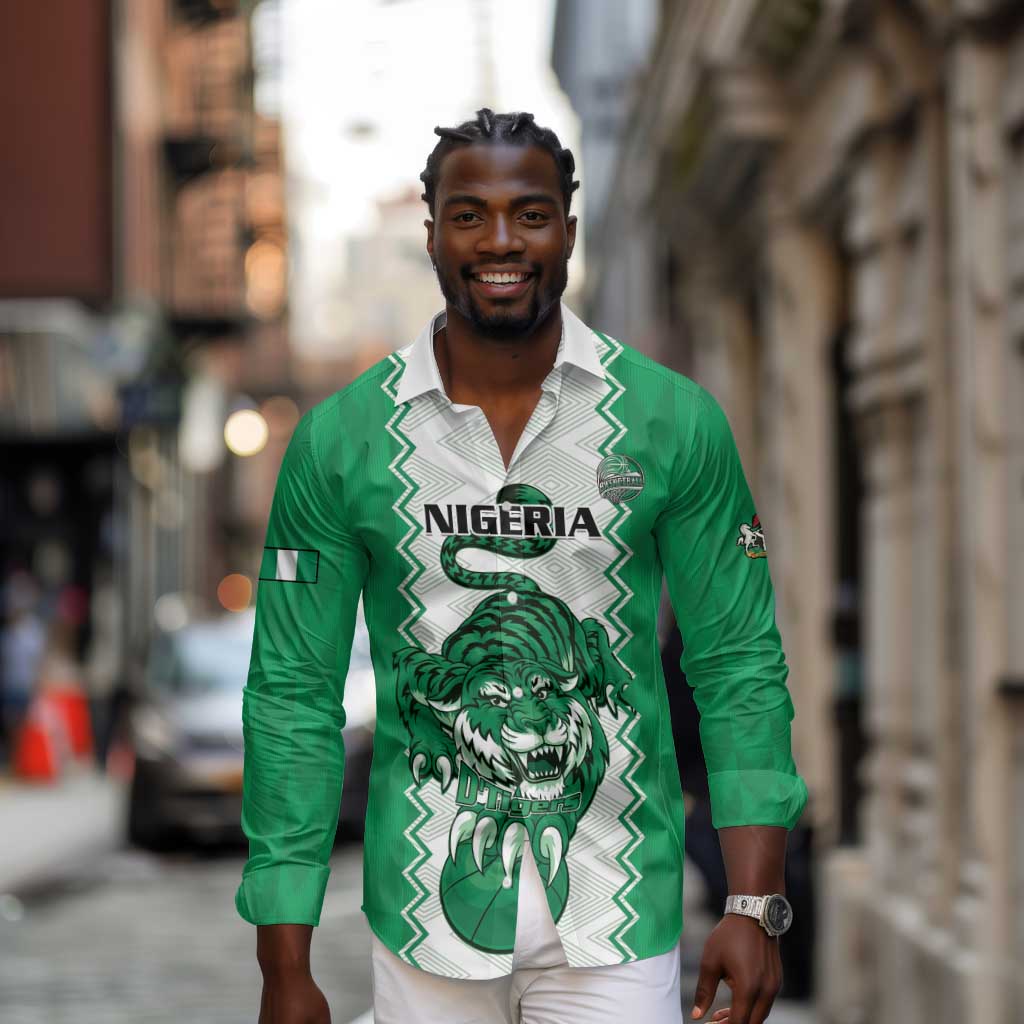 Afro Basketball Custom Nigeria Long Sleeve Button Shirt Go Champions DTigers - African Pride