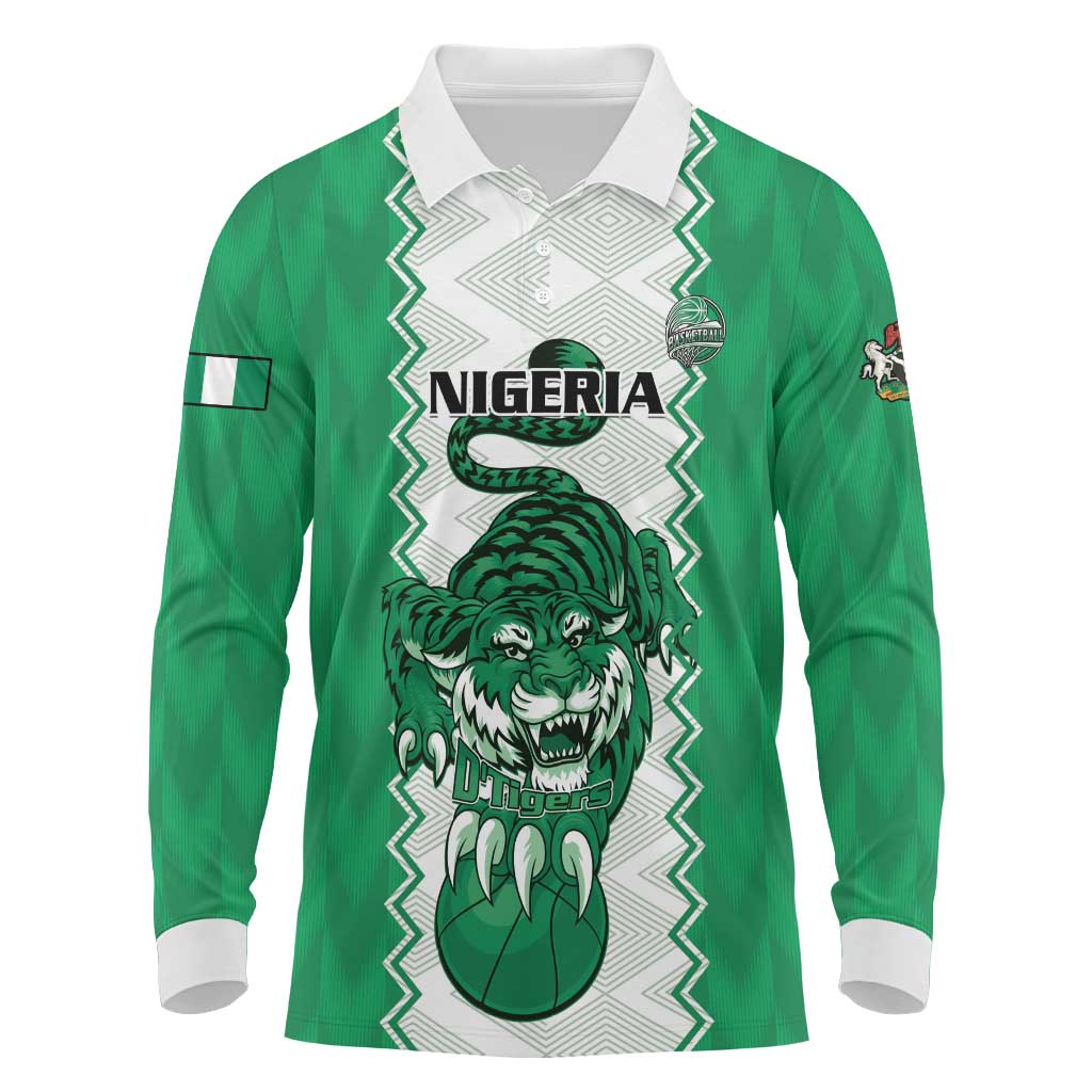Afro Basketball Custom Nigeria Long Sleeve Polo Shirt Go Champions DTigers - African Pride