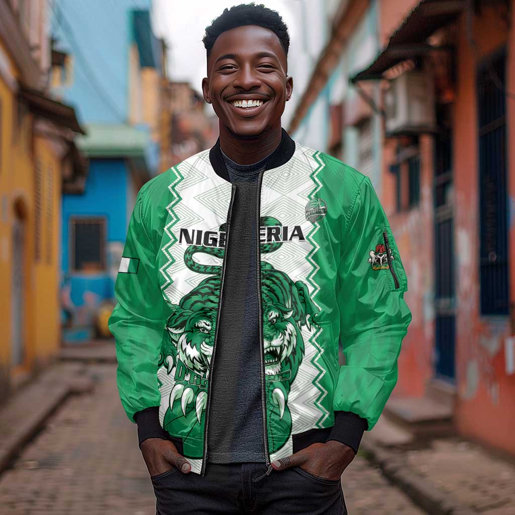 Afro Basketball Custom Nigeria Sleeve Zip Bomber Jacket Go Champions DTigers - African Pride