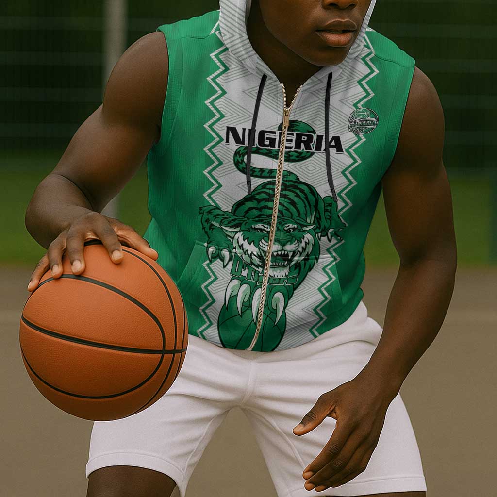 Afro Basketball Custom Nigeria Sleeveless Zip Hoodie Go Champions DTigers - African Pride