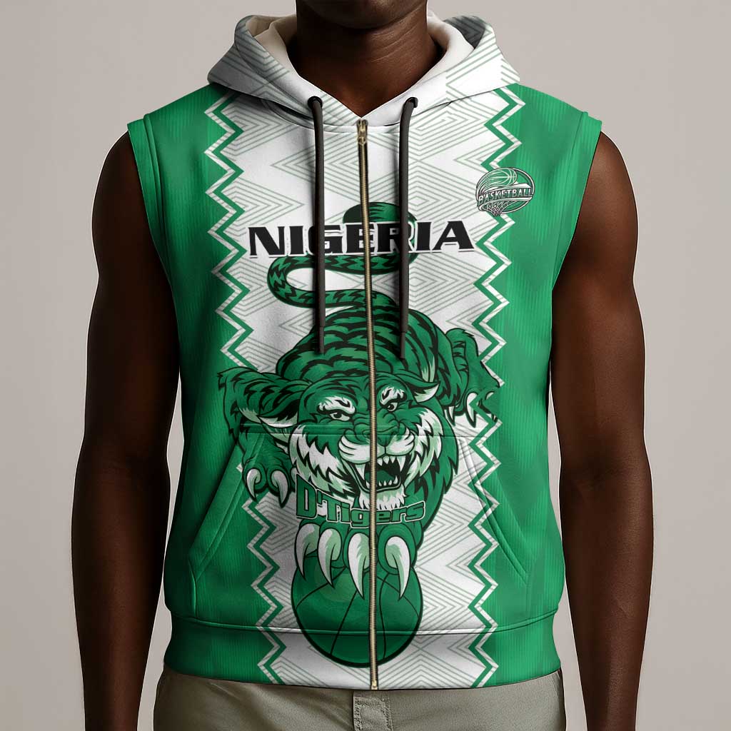 Afro Basketball Custom Nigeria Sleeveless Zip Hoodie Go Champions DTigers - African Pride