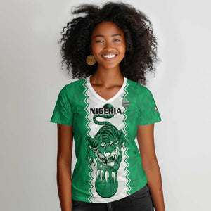 Afro Basketball Custom Nigeria Women V-Neck T-Shirt Go Champions DTigers - African Pride