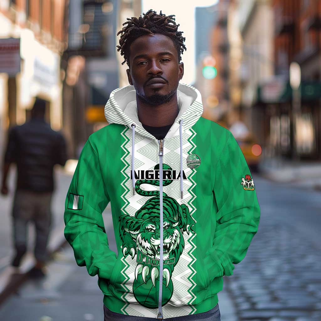 Afro Basketball Custom Nigeria Zip Hoodie Go Champions DTigers - African Pride