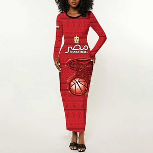 Afro Basketball Custom Egypt Long Sleeve Bodycon Dress Come On Pharaohs - African Pride