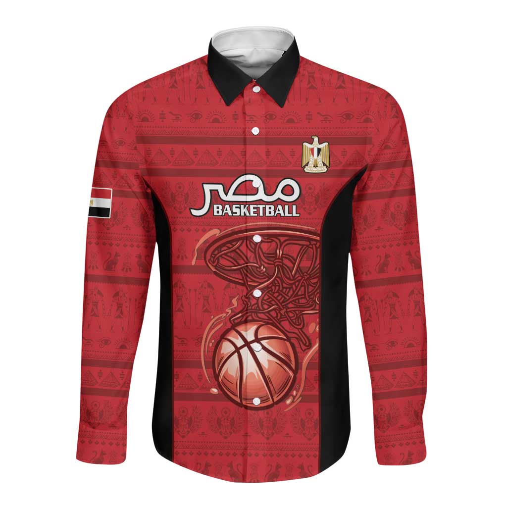 Afro Basketball Custom Egypt Long Sleeve Button Shirt Come On Pharaohs - African Pride