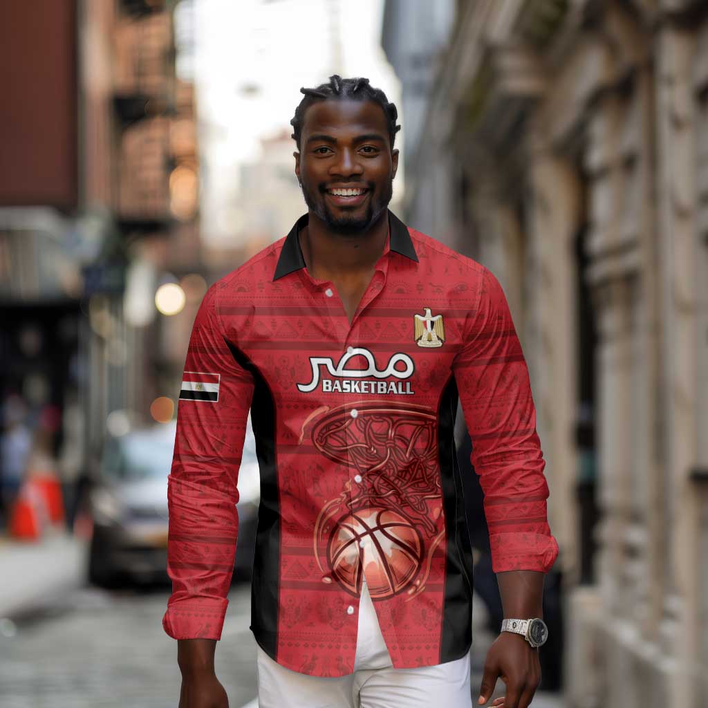 Afro Basketball Custom Egypt Long Sleeve Button Shirt Come On Pharaohs - African Pride