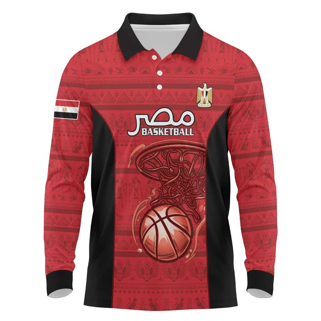 Afro Basketball Custom Egypt Long Sleeve Polo Shirt Come On Pharaohs - African Pride