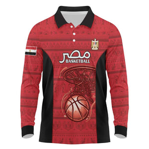 Afro Basketball Custom Egypt Long Sleeve Polo Shirt Come On Pharaohs - African Pride