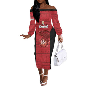 Afro Basketball Custom Egypt Off The Shoulder Long Sleeve Dress Come On Pharaohs - African Pride
