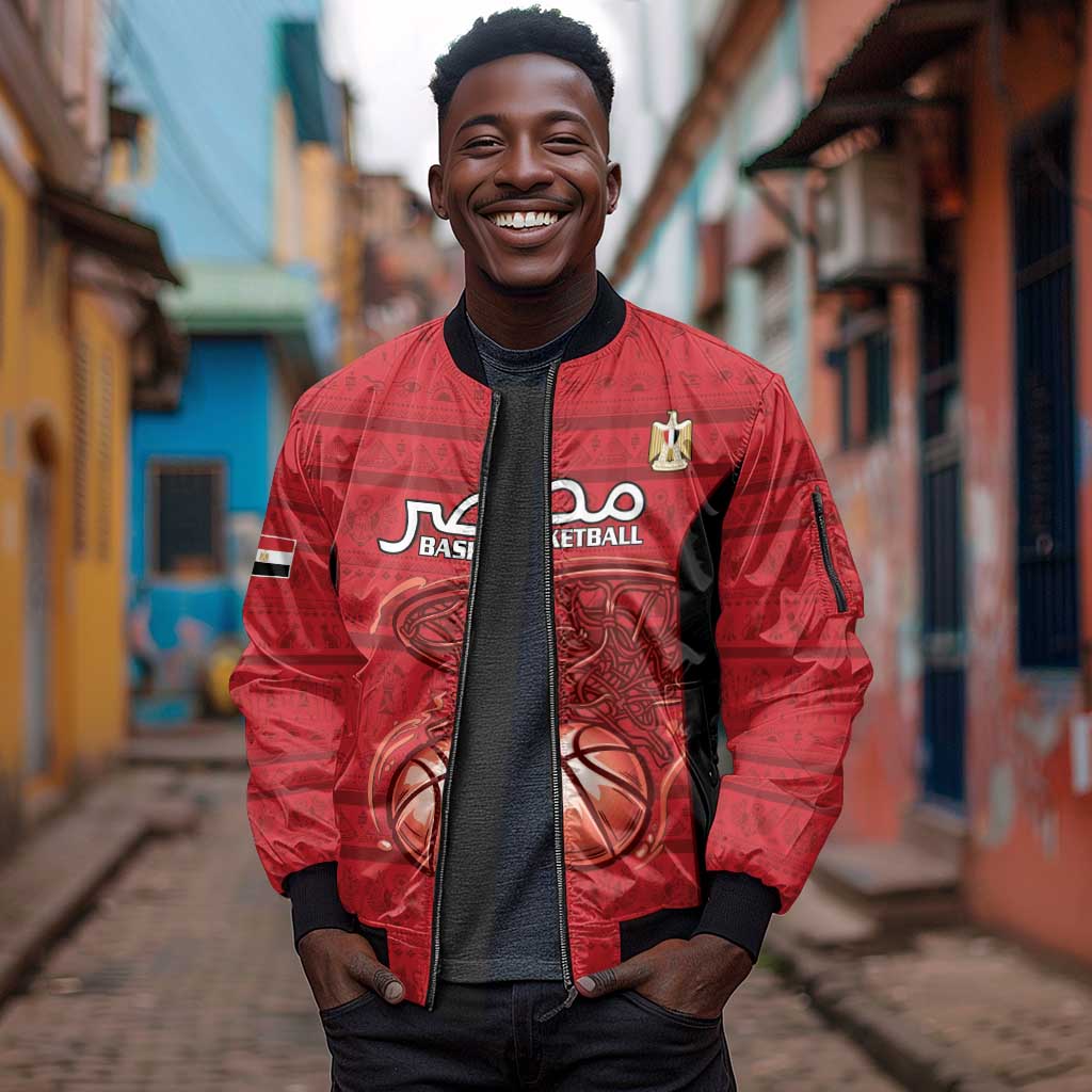 Afro Basketball Custom Egypt Sleeve Zip Bomber Jacket Come On Pharaohs - African Pride