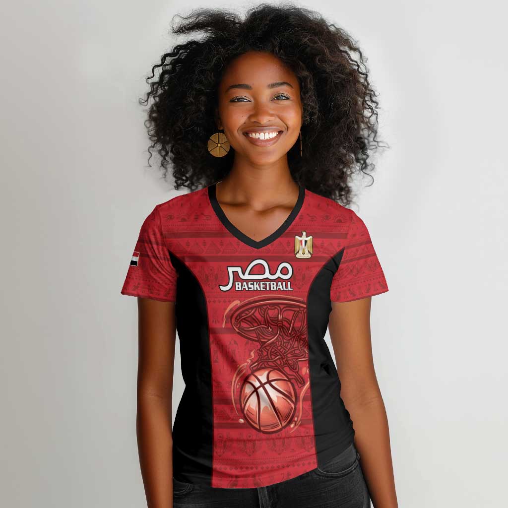 Afro Basketball Custom Egypt Women V-Neck T-Shirt Come On Pharaohs - African Pride