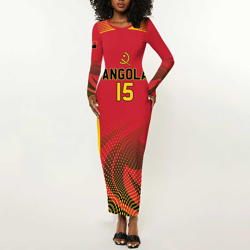 Afro Basketball Custom Angola Long Sleeve Bodycon Dress Go Champions - African Pride