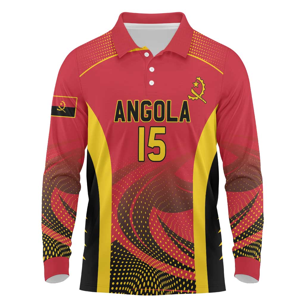 Afro Basketball Custom Angola Long Sleeve Polo Shirt Go Champions - African Pride