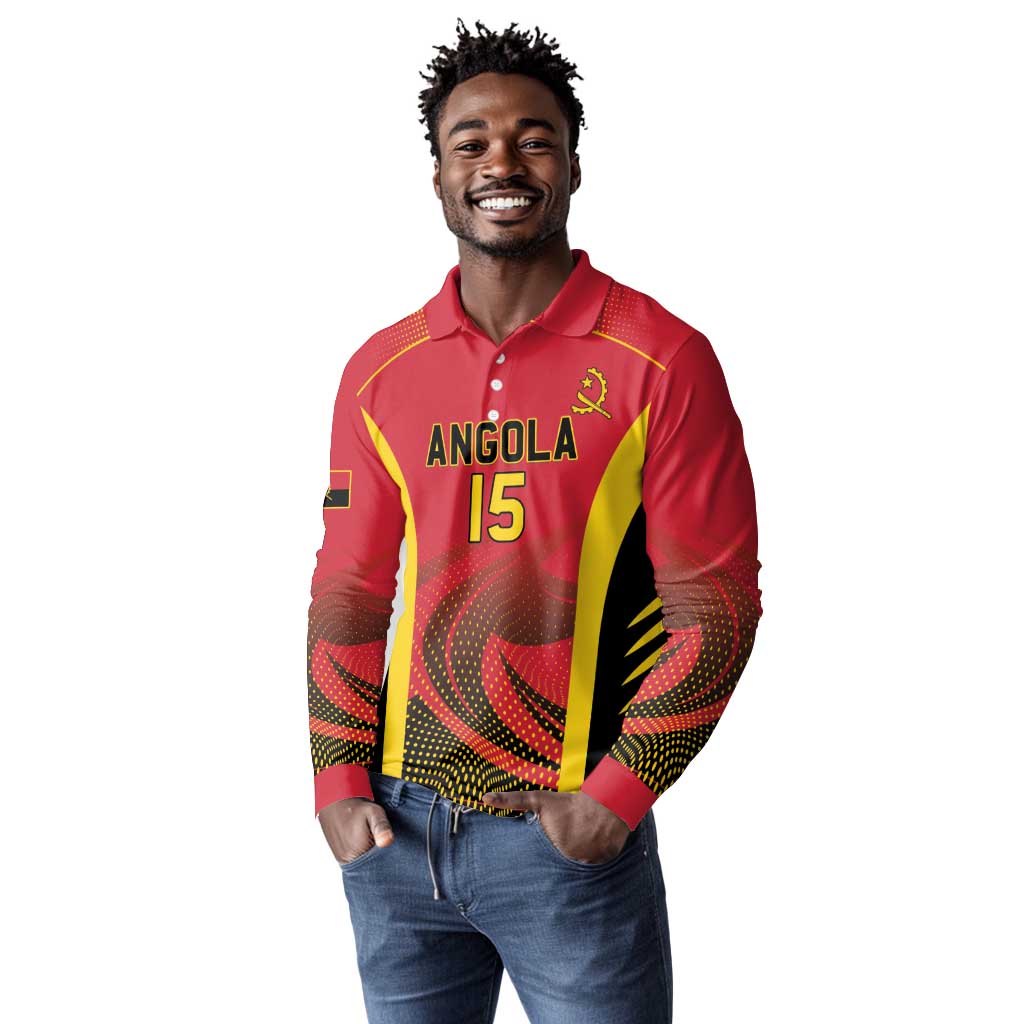 Afro Basketball Custom Angola Long Sleeve Polo Shirt Go Champions - African Pride