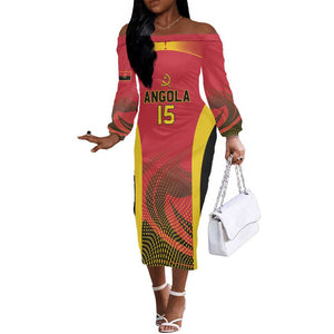 Afro Basketball Custom Angola Off The Shoulder Long Sleeve Dress Go Champions - African Pride