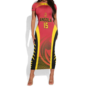 Afro Basketball Custom Angola Short Sleeve Bodycon Dress Go Champions - African Pride