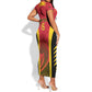 Afro Basketball Custom Angola Short Sleeve Bodycon Dress Go Champions - African Pride