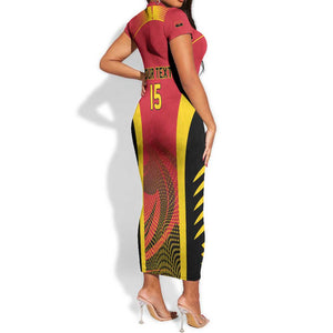 Afro Basketball Custom Angola Short Sleeve Bodycon Dress Go Champions - African Pride