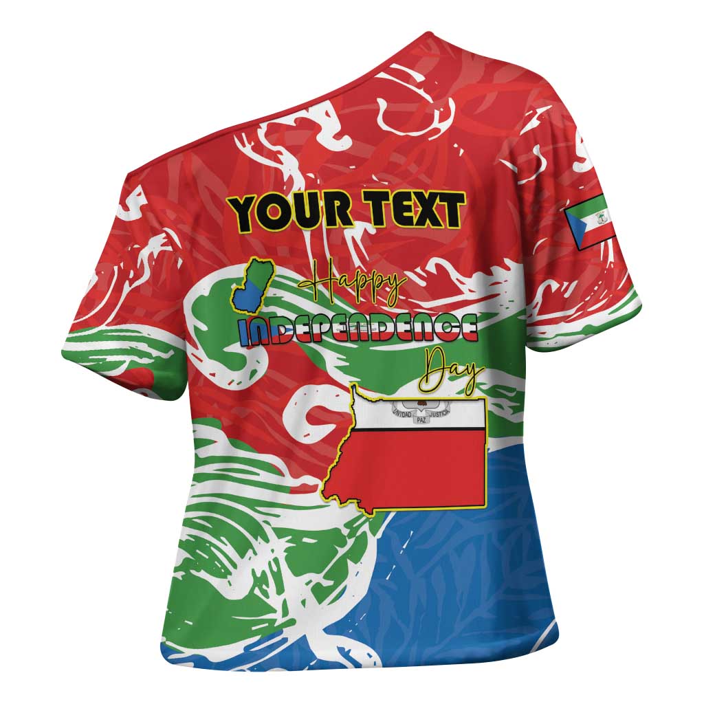 Personalized Equatorial Guinea Independence Day Cross Shoulder Shirt Coat Of Arms With Map