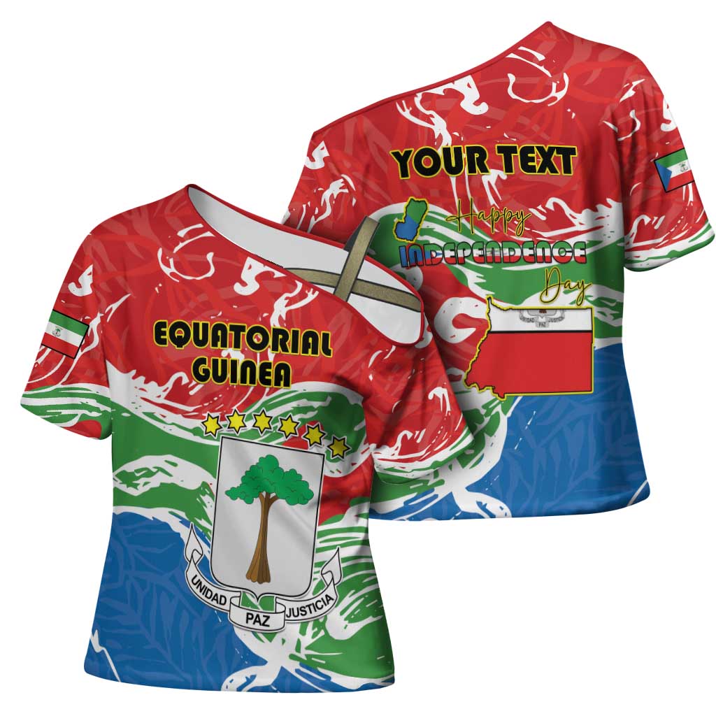 Personalized Equatorial Guinea Independence Day Cross Shoulder Shirt Coat Of Arms With Map