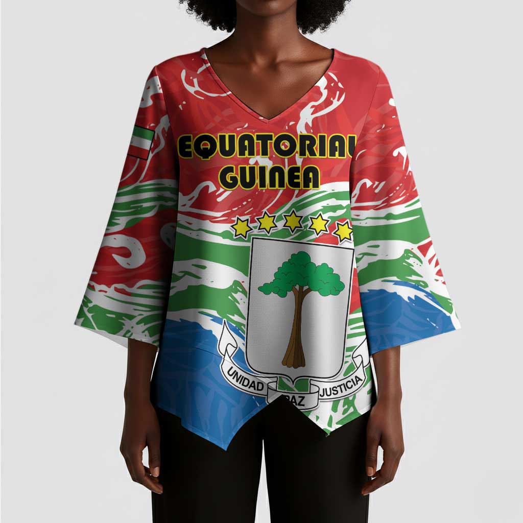 Personalized Equatorial Guinea Independence Day Kimono Sleeve Blouse Coat Of Arms With Map