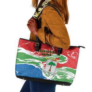 Equatorial Guinea Leather Tote Bag Happy Independence Day - African Pride