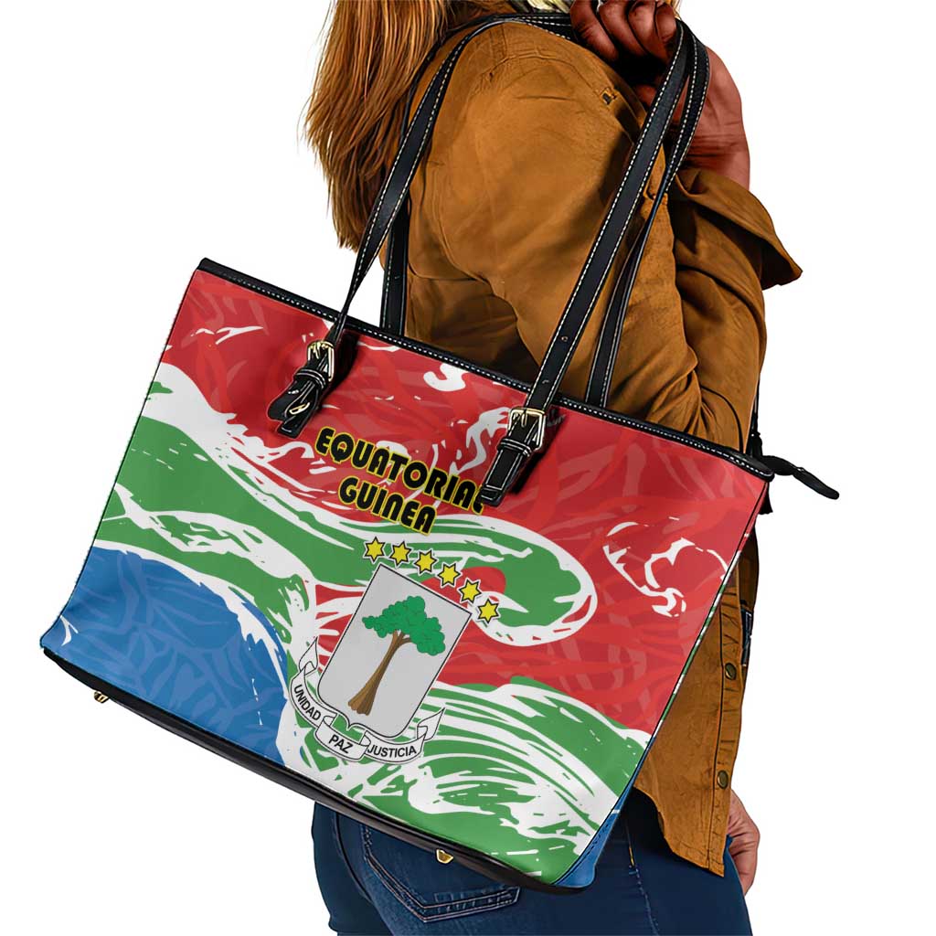 Equatorial Guinea Leather Tote Bag Happy Independence Day - African Pride