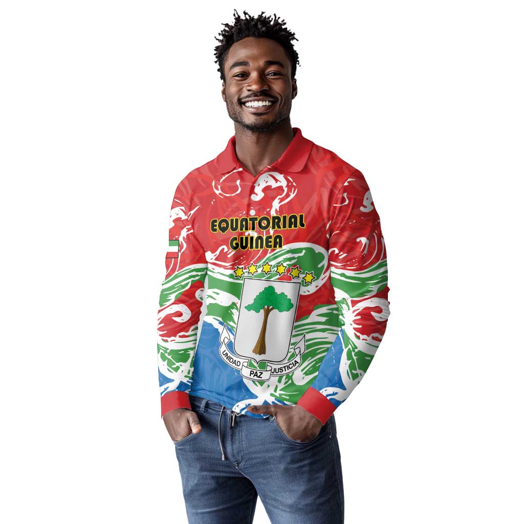 Equatorial Guinea Personalized Long Sleeve Polo Shirt Happy Independence Day - African Pride