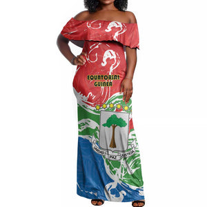 Equatorial Guinea Personalized Off Shoulder Maxi Dress Happy Independence Day - African Pride