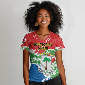 Equatorial Guinea Personalized Women V-Neck T-Shirt Happy Independence Day - African Pride
