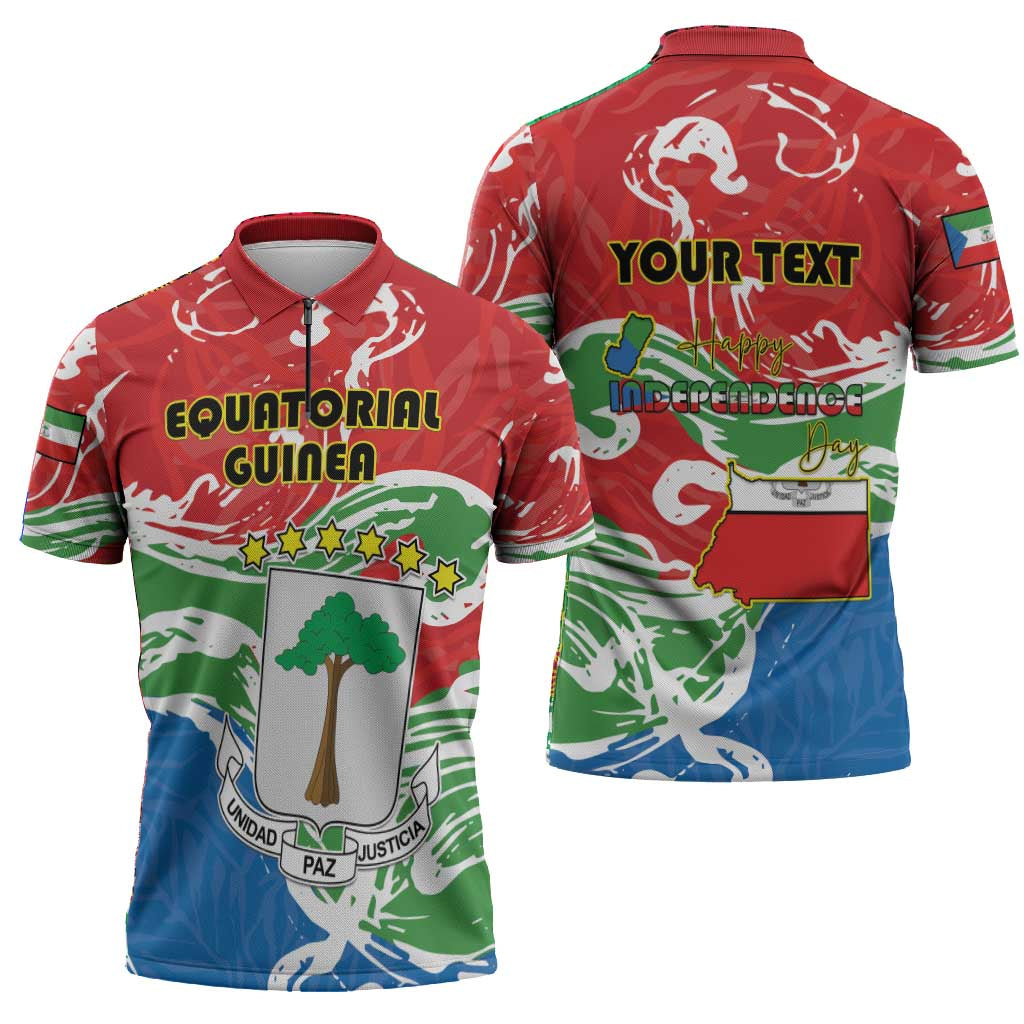 Personalized Equatorial Guinea Independence Day Zipper Polo Shirt Coat Of Arms With Map