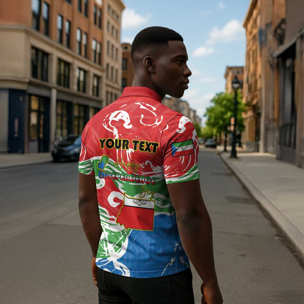 Personalized Equatorial Guinea Independence Day Zipper Polo Shirt Coat Of Arms With Map