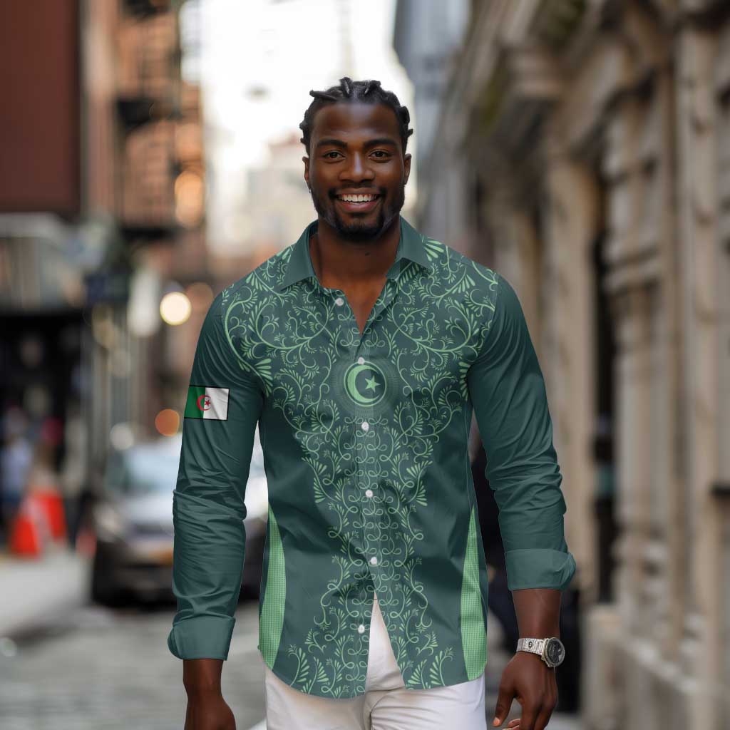 Algeria Football Custom Long Sleeve Button Shirt Go Greens Go - African Pride