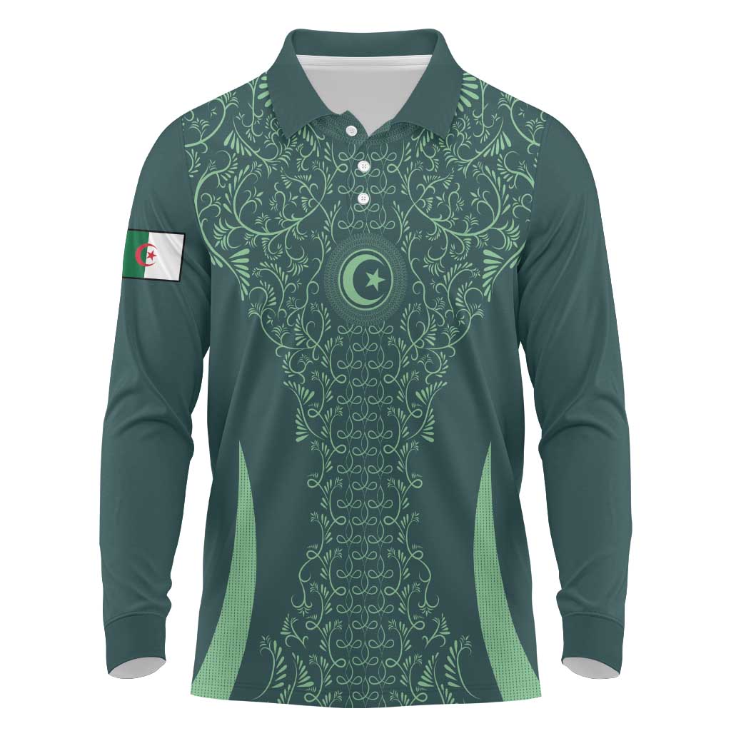 Algeria Football Custom Long Sleeve Polo Shirt Go Greens Go - African Pride