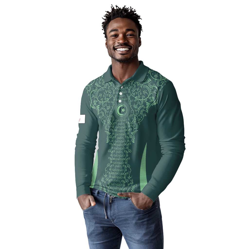 Algeria Football Custom Long Sleeve Polo Shirt Go Greens Go - African Pride