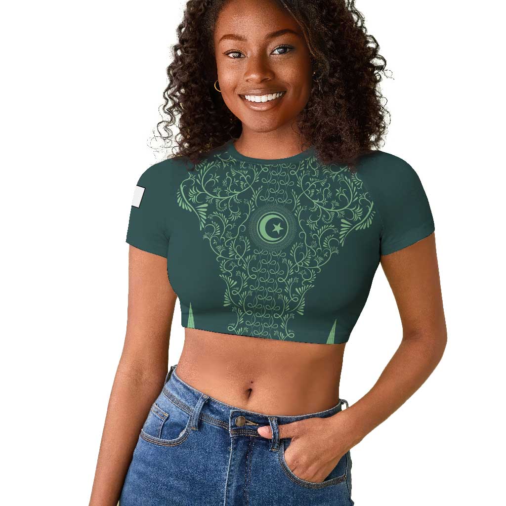 Algeria Football Custom Raglan Cropped T shirt Go Greens Go - African Pride