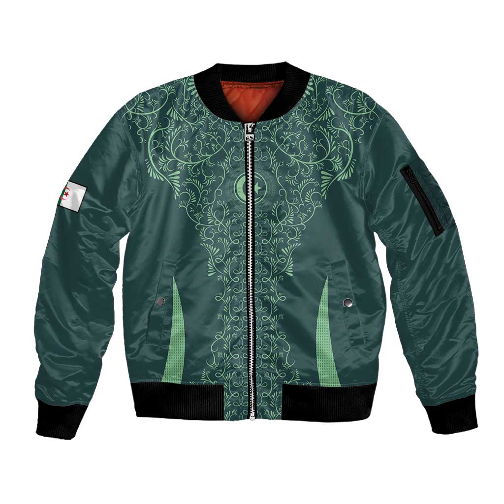 Algeria Football Custom Sleeve Zip Bomber Jacket Go Greens Go - African Pride